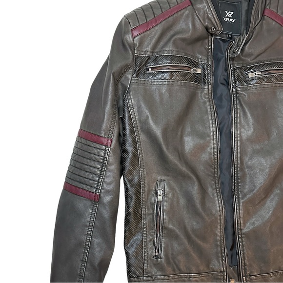 Vintage XRAY jeans Men’s Leather Biker Bomber Zip Up Jacket - Picture 6 of 7